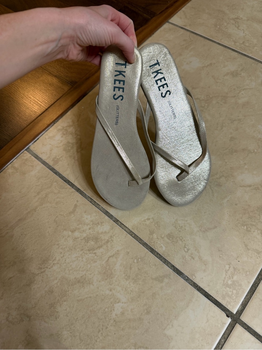 TKEES Women's Shimmery Silver Thong Sandals